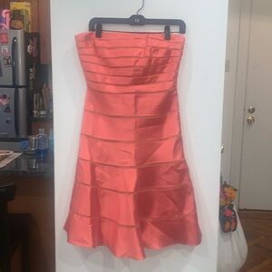 CHEETA B coral silk strapless dress with mesh inserts size 6